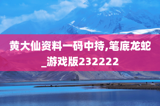 黄大仙资料一码中持,笔底龙蛇_游戏版232222